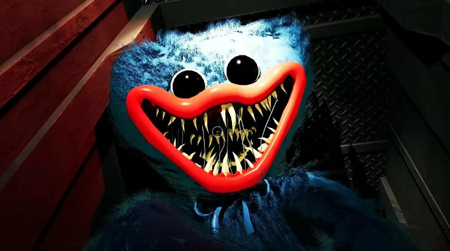 Лицо синего Хаги Ваги с открытым ртом, где много зубов в несколько рядов